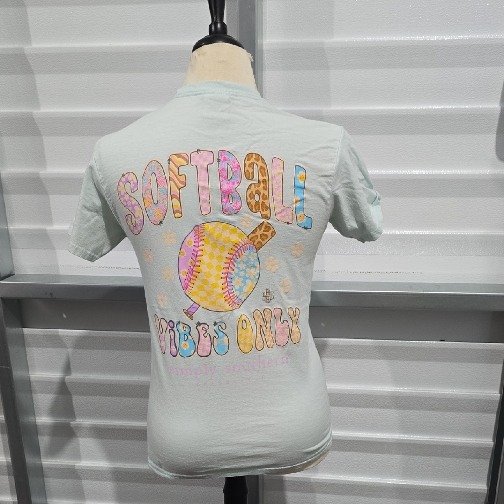 Simply Southern  Blue Short Sleeve Tee‎ Softball Theme Size Small